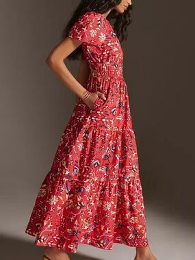 New without tags Anthropologie Somerset maxi dress red Aztec print size XS